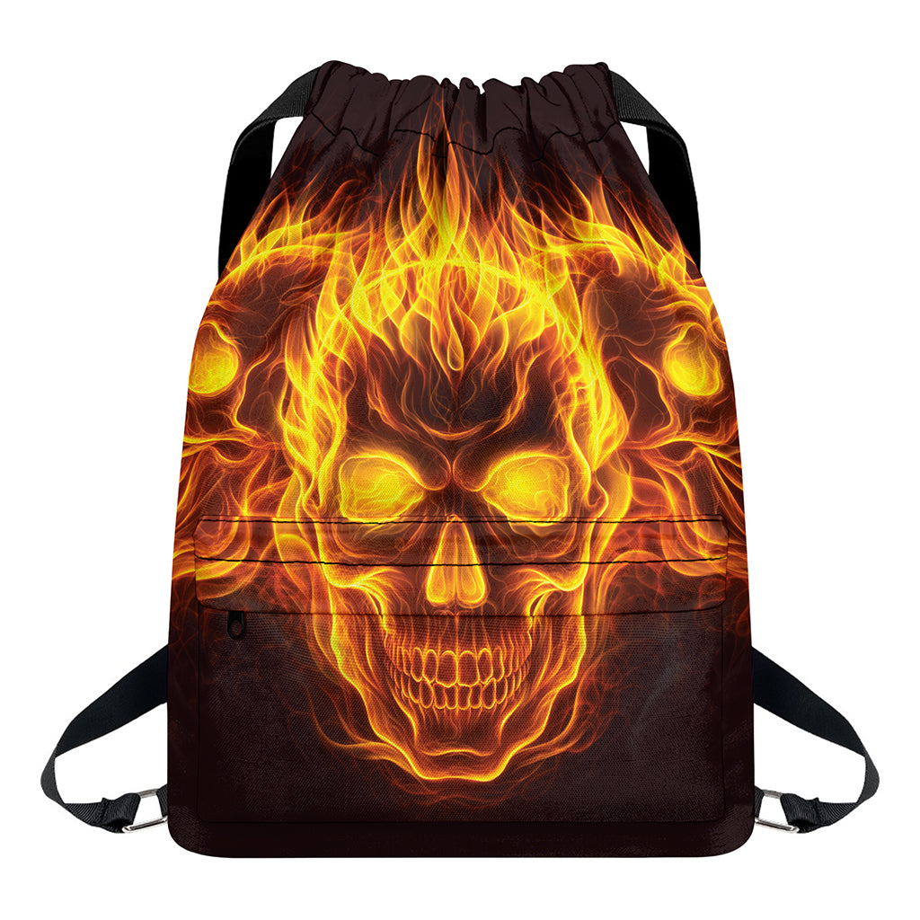 Three Flaming Skull Print Drawstring Backpack