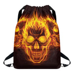 Three Flaming Skull Print Drawstring Backpack