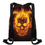 Three Flaming Skull Print Drawstring Backpack