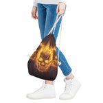 Three Flaming Skull Print Drawstring Bag