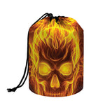 Three Flaming Skull Print Drawstring Makeup Bag