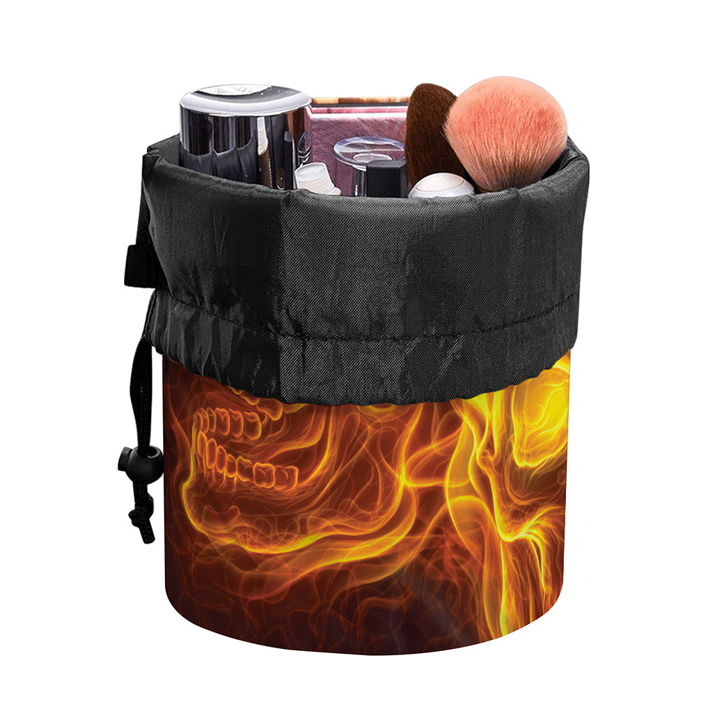 Three Flaming Skull Print Drawstring Makeup Bag