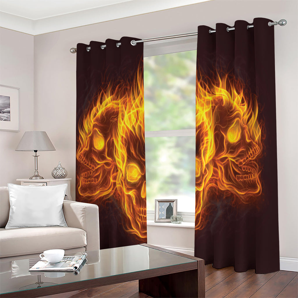 Three Flaming Skull Print Extra Wide Grommet Curtains