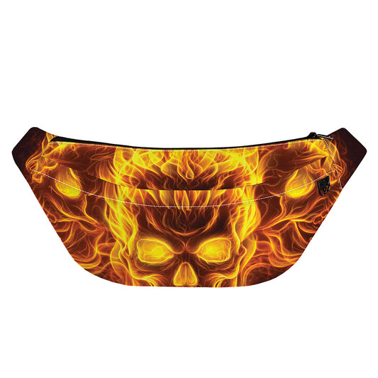 Three Flaming Skull Print Fanny Pack
