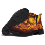 Three Flaming Skull Print Flat Ankle Boots