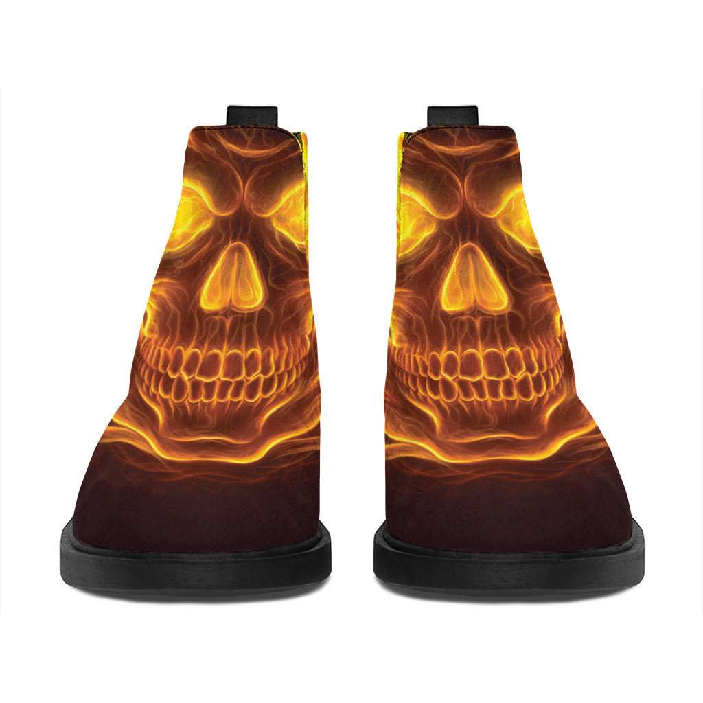 Three Flaming Skull Print Flat Ankle Boots
