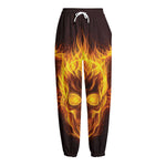 Three Flaming Skull Print Fleece Lined Knit Pants