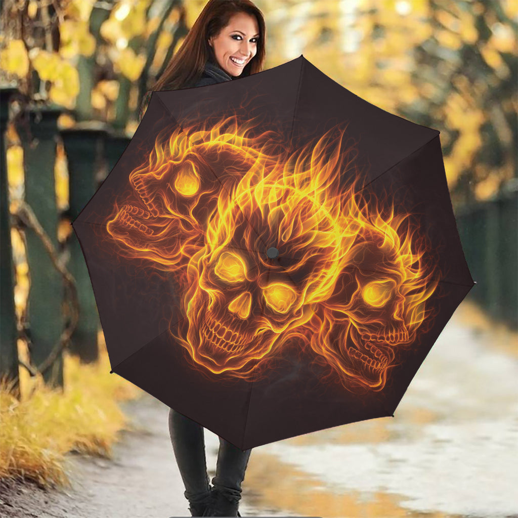 Three Flaming Skull Print Foldable Umbrella