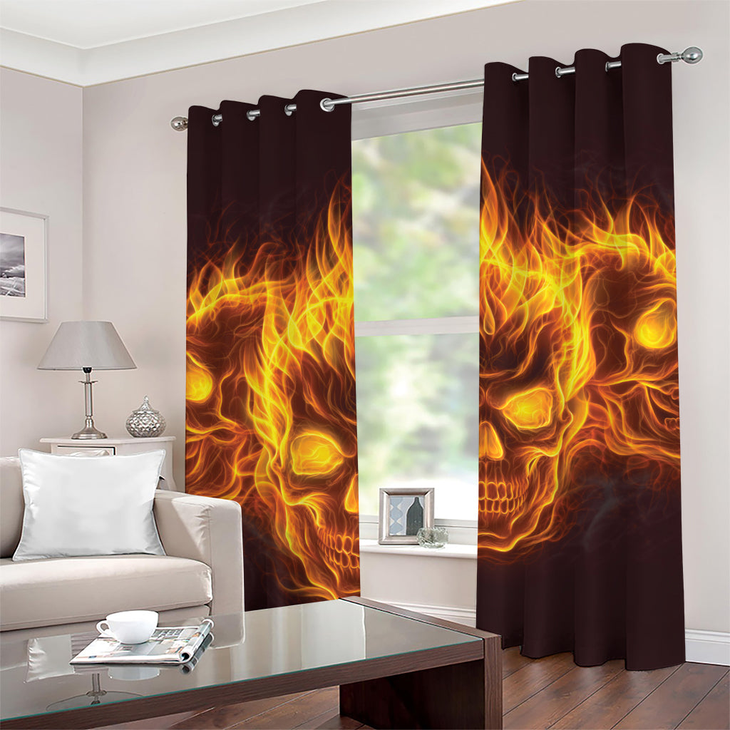 Three Flaming Skull Print Grommet Curtains