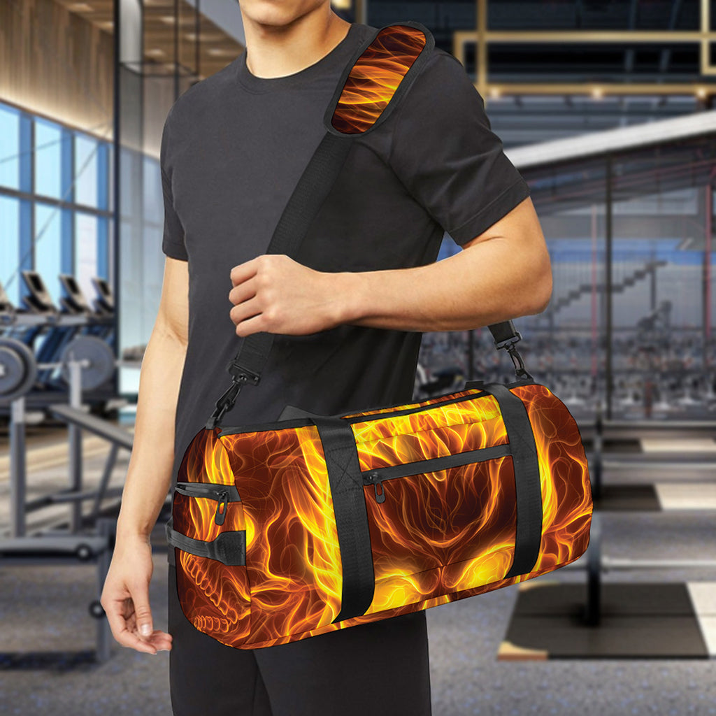 Three Flaming Skull Print Gym Bag