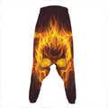 Three Flaming Skull Print Hammer Pants