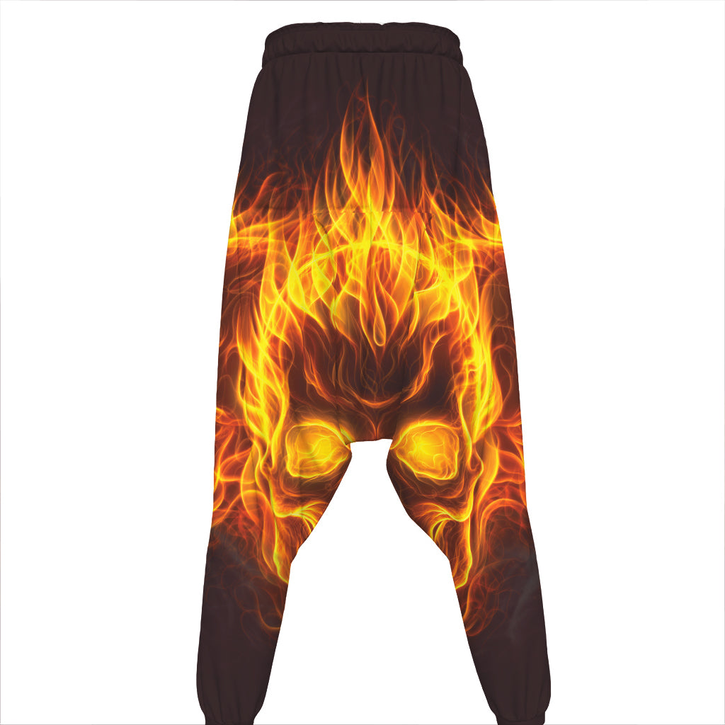 Three Flaming Skull Print Hammer Pants
