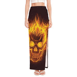 Three Flaming Skull Print High Slit Maxi Skirt