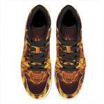 Three Flaming Skull Print High Top Leather Sneakers