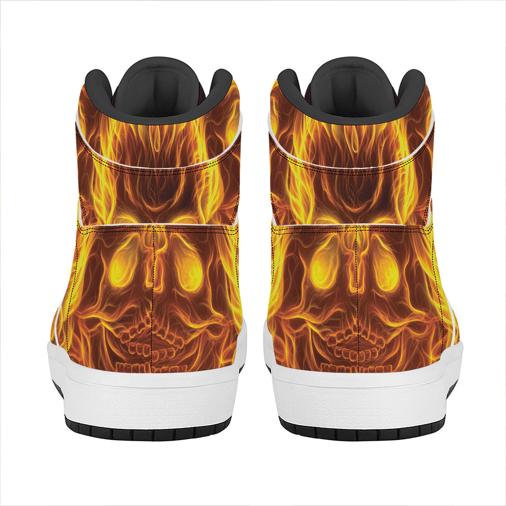 Three Flaming Skull Print High Top Leather Sneakers