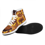 Three Flaming Skull Print High Top Leather Sneakers