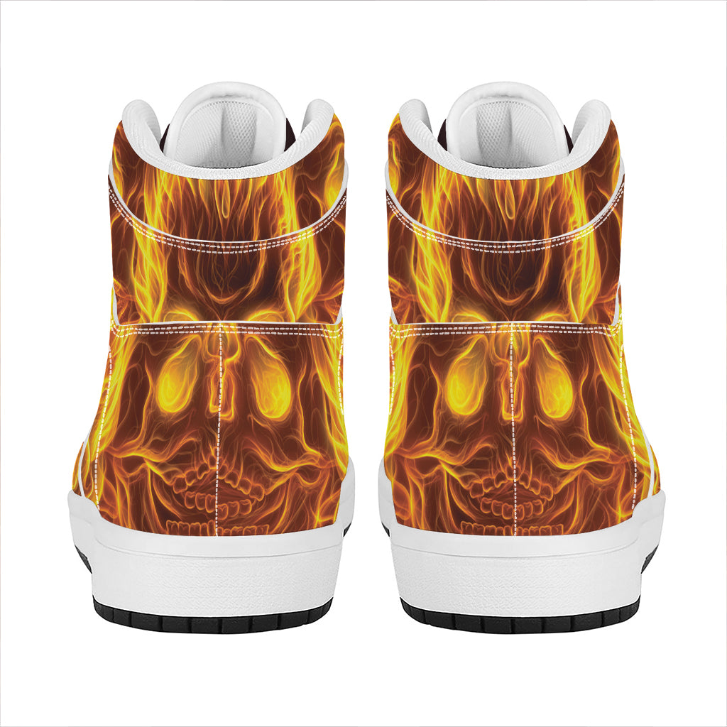 Three Flaming Skull Print High Top Leather Sneakers