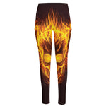 Three Flaming Skull Print High-Waisted Pocket Leggings