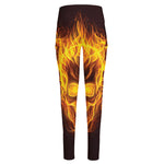 Three Flaming Skull Print High-Waisted Pocket Leggings