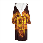 Three Flaming Skull Print Hooded Bathrobe