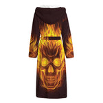 Three Flaming Skull Print Hooded Bathrobe