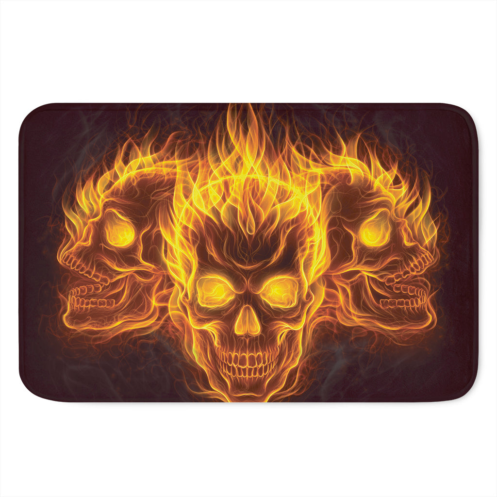 Three Flaming Skull Print Indoor Door Mat