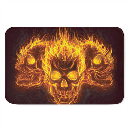Three Flaming Skull Print Indoor Door Mat