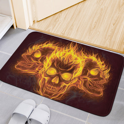 Three Flaming Skull Print Indoor Door Mat