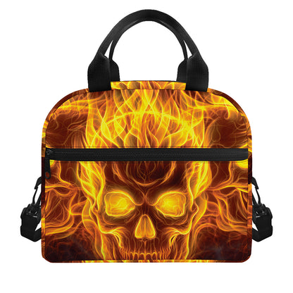 Three Flaming Skull Print Insulated Lunch Bag
