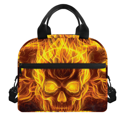 Three Flaming Skull Print Insulated Lunch Bag