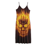Three Flaming Skull Print Jersey Midi Cami Dress