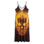 Three Flaming Skull Print Jersey Midi Cami Dress