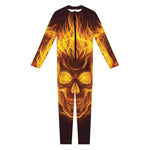 Three Flaming Skull Print Jumpsuit