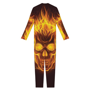 Three Flaming Skull Print Jumpsuit