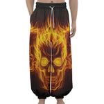Three Flaming Skull Print Lantern Pants