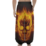 Three Flaming Skull Print Lantern Pants