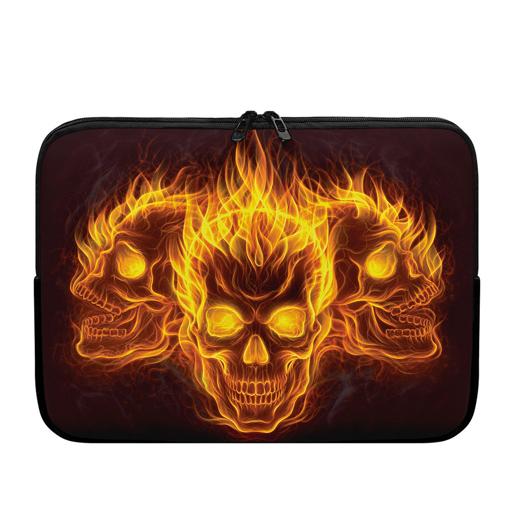 Three Flaming Skull Print Laptop Sleeve