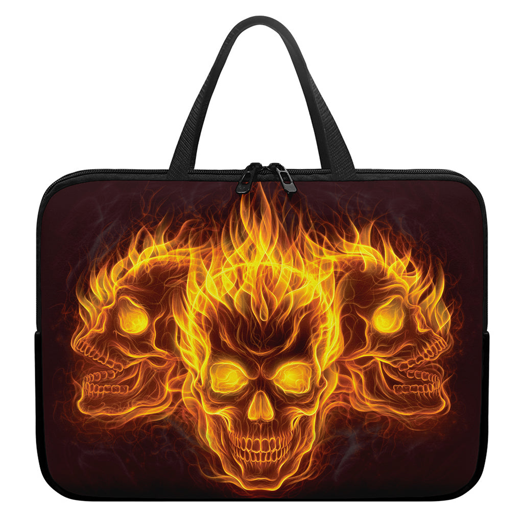 Three Flaming Skull Print Laptop Sleeve With Handle