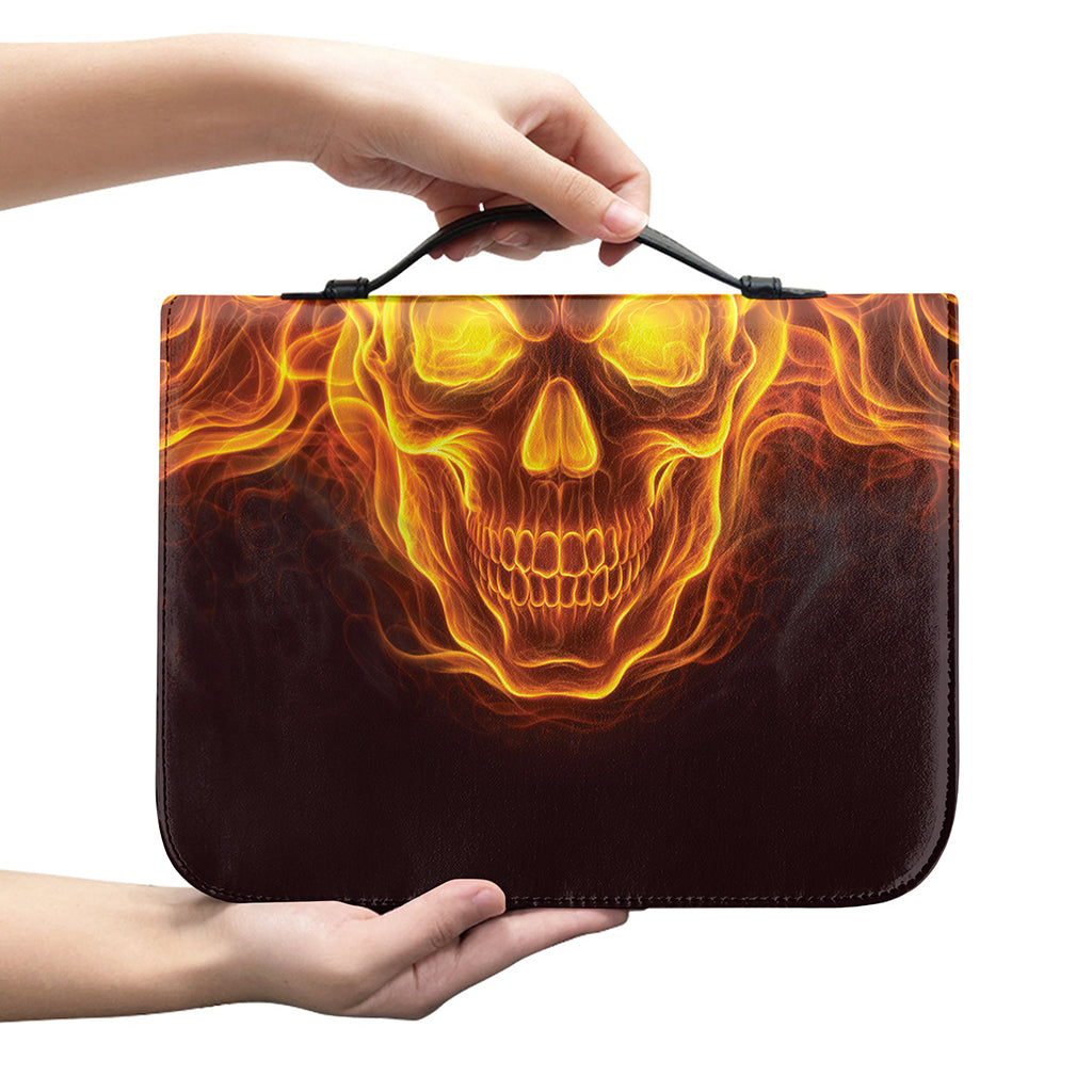 Three Flaming Skull Print Leather Bible Cover