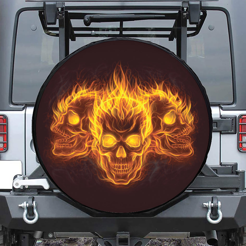 Three Flaming Skull Print Leather Spare Tire Cover