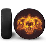 Three Flaming Skull Print Leather Spare Tire Cover