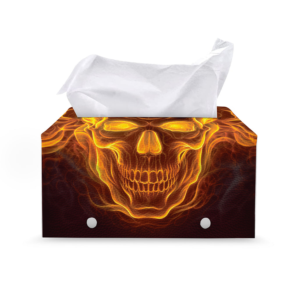 Three Flaming Skull Print Leather Tissue Box Cover