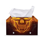 Three Flaming Skull Print Leather Tissue Box Cover