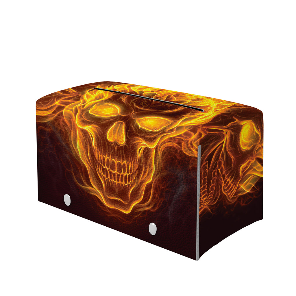 Three Flaming Skull Print Leather Tissue Box Cover