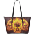Three Flaming Skull Print Leather Tote Bag With Zipper