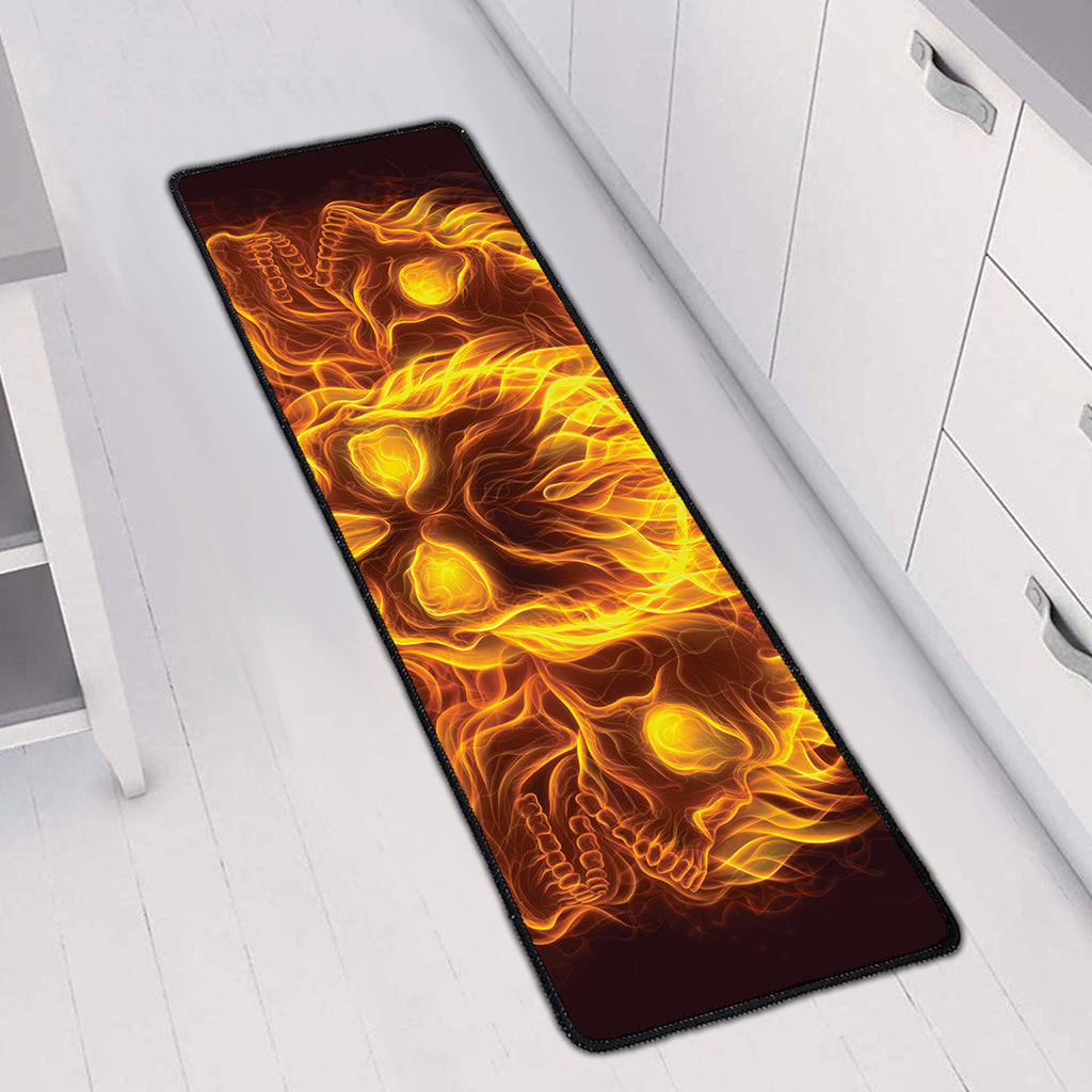 Three Flaming Skull Print Long Kitchen Mat
