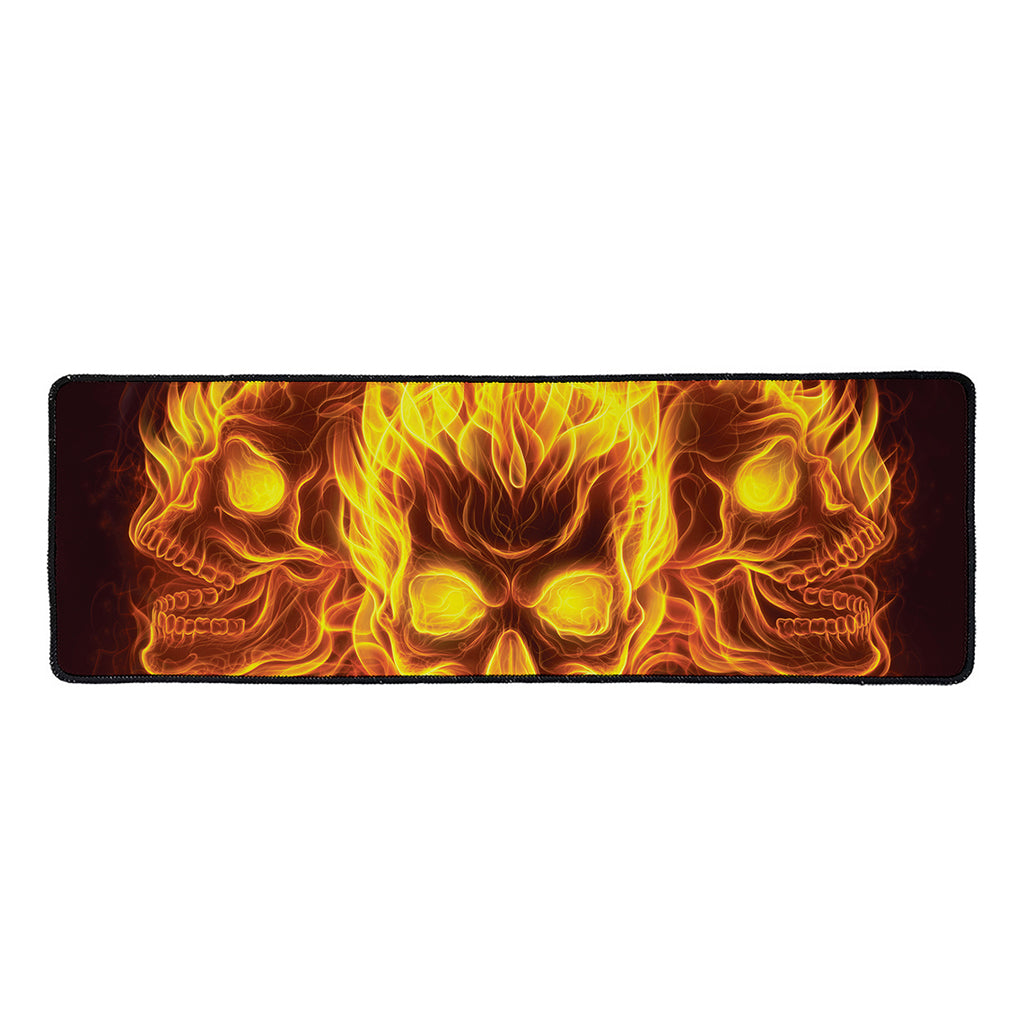 Three Flaming Skull Print Long Kitchen Mat