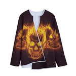 Three Flaming Skull Print Long Sleeve Short Coat