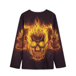 Three Flaming Skull Print Long Sleeve Short Coat