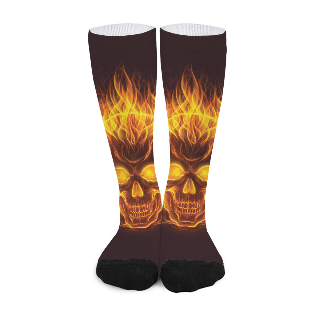 Three Flaming Skull Print Long Socks